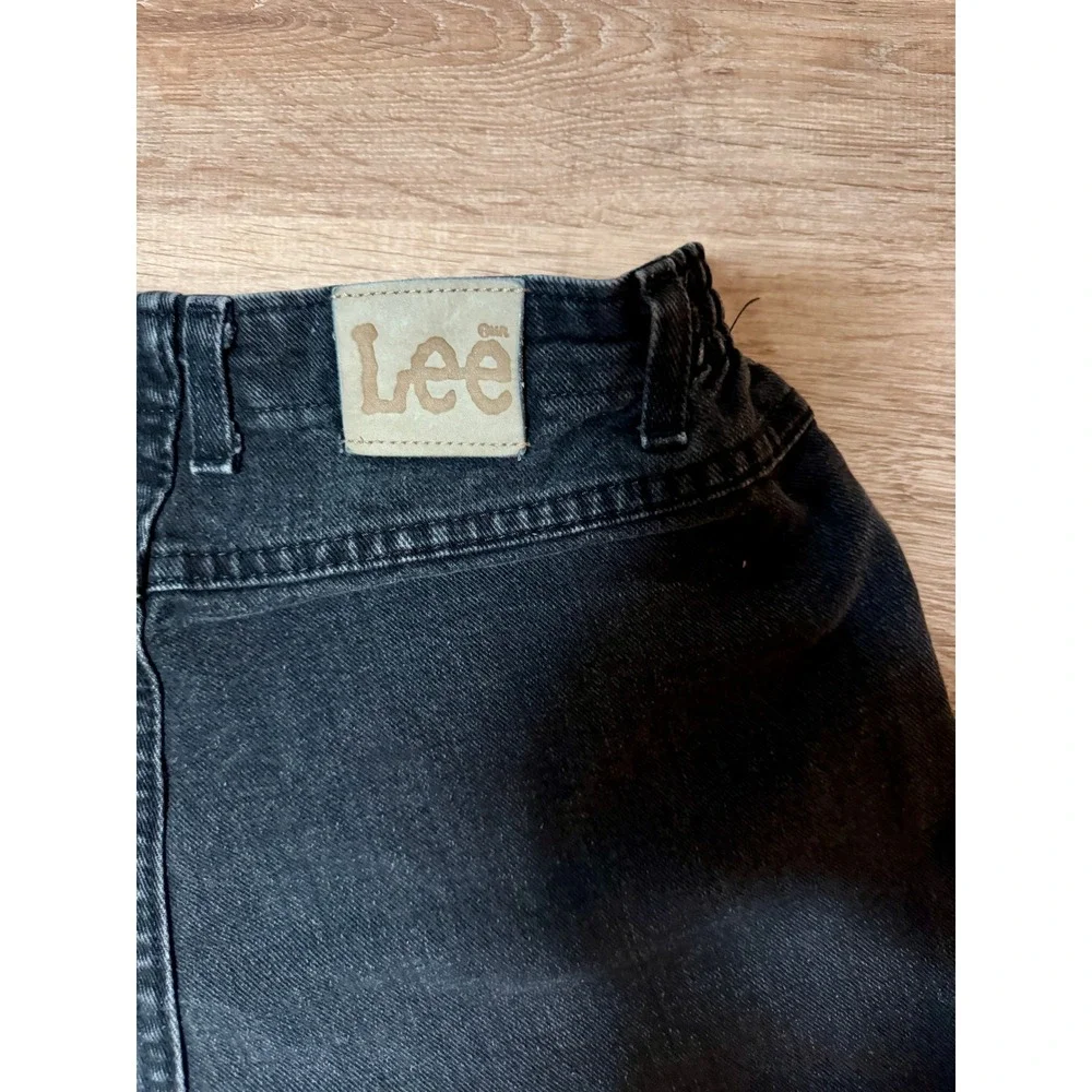 Vintage Lee Denim Shorts Distressed Frayed‎ Black Elastic Waist Women's Size 12